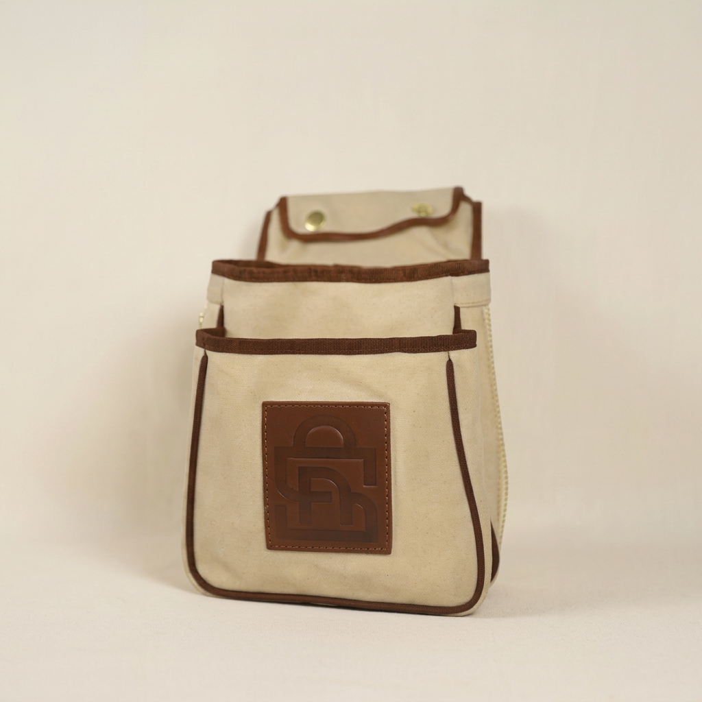 Shell & Hull Pouch in White Oak, square studio photo with added background space